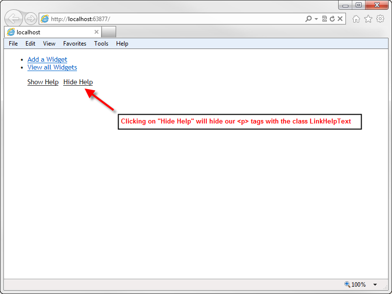 Tool links with help text hidden
